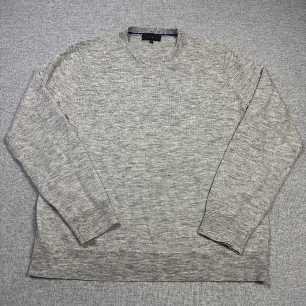 Qi New York Wool Sweater Pullover Mens XL Gray Crew Neck Long Sleeve